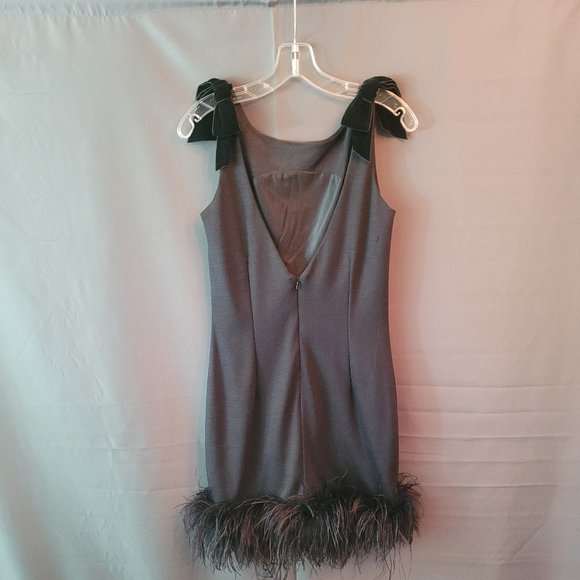 VINTAGE ALFRED SUNG COCKTAIL DRESS WITH AUTHENTIC OSTRICH FEATHERS - Picture 2 of 6